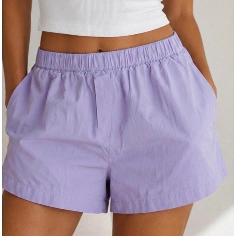Aritzia Wilfred Free Lavender 100% Cotton Poplin Lounge Shorts Purple XL. EUC